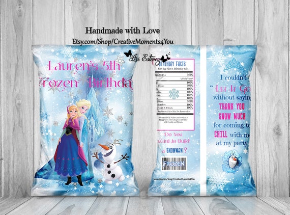 Frozen Elsa and Anna Chip Bag, Frozen Chip Bag, Olaf, Frozen Favor Bags, Custom Chip Bags, Custom Favor Bags, Party Bag -Unfilled Il_570xn