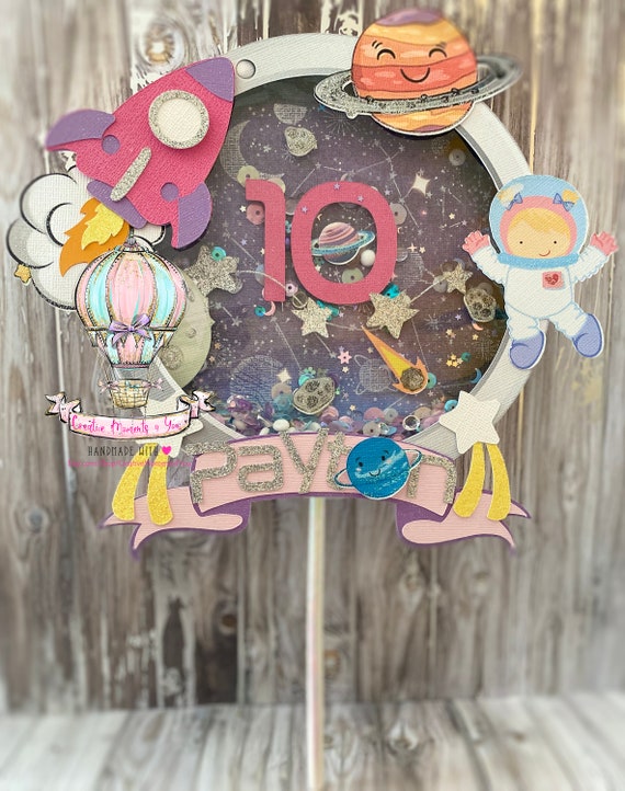 Outer Space Cake Topper shaker/Astronaut Rocket ship Shaker Topper/Space Party Theme/ Galaxy Cake Topper Il_570xn