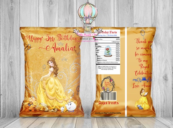Princess Belle Chip Bag, Disney Princess Chip Bag, Belle Favor Bags, Custom Chip Bags, Custom Favor Bags, Party Bag -Unfilled Il_570xn