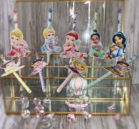 12- Disney Baby Princess Paper Straws Cupcake Toppers/ Cake Pop Straw Toppers/ Fancy Straw Toppers Il_570xn