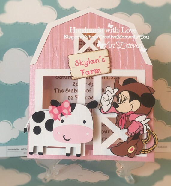 Minnie Mouse Western Farm / Barn Birthday Invitations / Red barn card / farm animals party! Personalized for your Boy or Girl Il_570xn