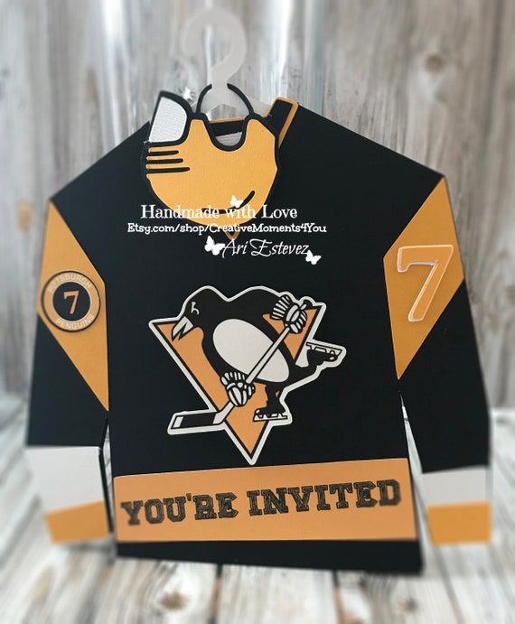 Boys Birthday party Hockey jersey themed invitation/ Penguins Pittsburgh Inspired Birthday NHL Logo Il_570xn