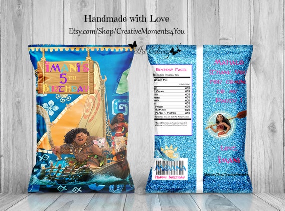 Moana Chip Bags, Favor Bags , Custom Chip Bags , Moana Party ,Moana Party Favors , Moana Party Decorations , Maui Party Party Bag -Unfilled Il_570xn