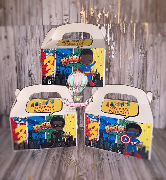 10- Little Superheroes Inspired Birthday Gable box, Superheros Favor Box, Treat Box, Comic Superhero Party Boxes Gable Box set of 10 Il_570xn