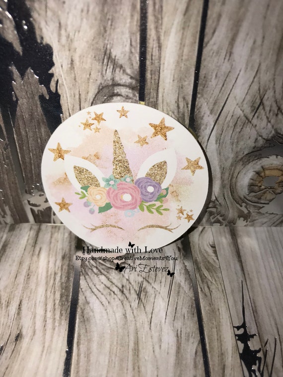 12 Magical Unicorn Stickers - gold and pink unicorn, unicorn labels, envelope seals, Decorations Il_570xn