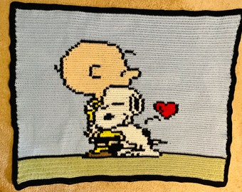 Peanuts boy and his dog Afghan throw