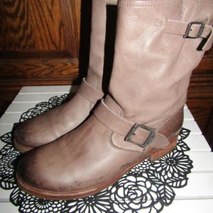 Frye Boots Engineer Style Garment leather Taupe Distressed Vintage Recycled Women's size 11 Med/ Narrow image 1