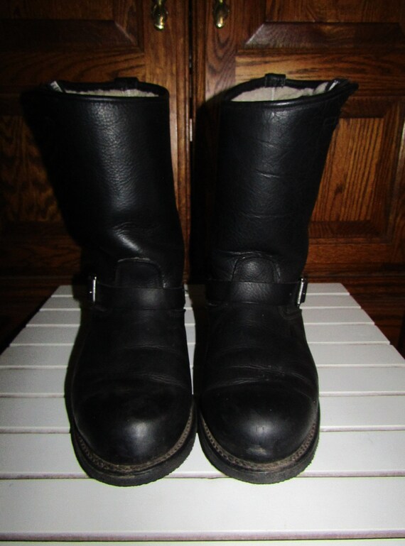 Frye Black Engineer Boots Sherpa Lined 