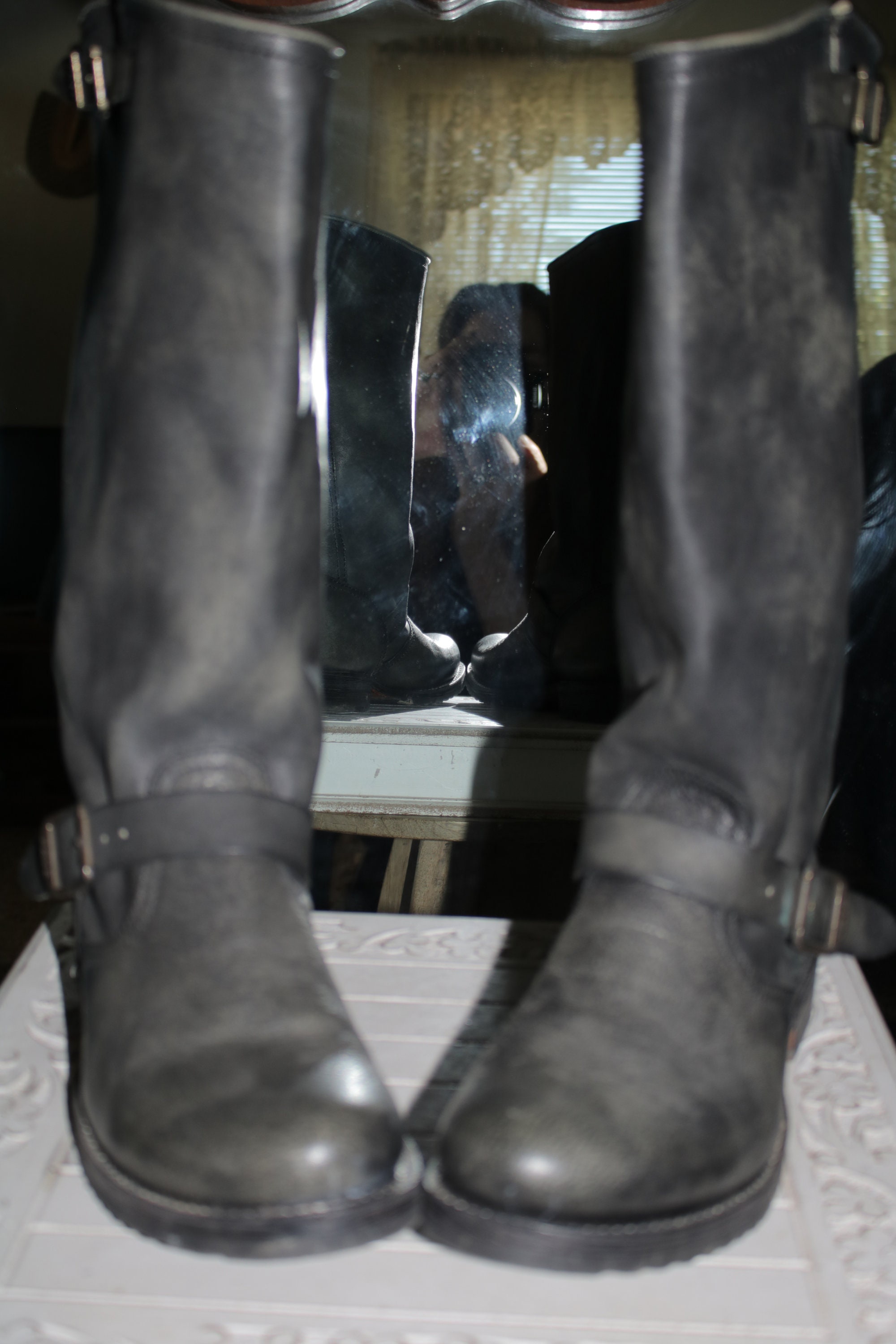 Distressed leather riding boots deals