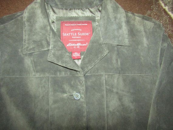 Eddie Bauer Seattle Suede Jacket Car Coat Dark Green Awesome Mint