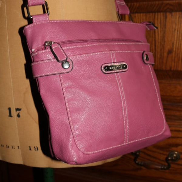 Rosetti ~ Pink Leather ~ Cross Body ~ Leather bag ~ Vintage ~ Recycled ~ 9" X 9" X 3"