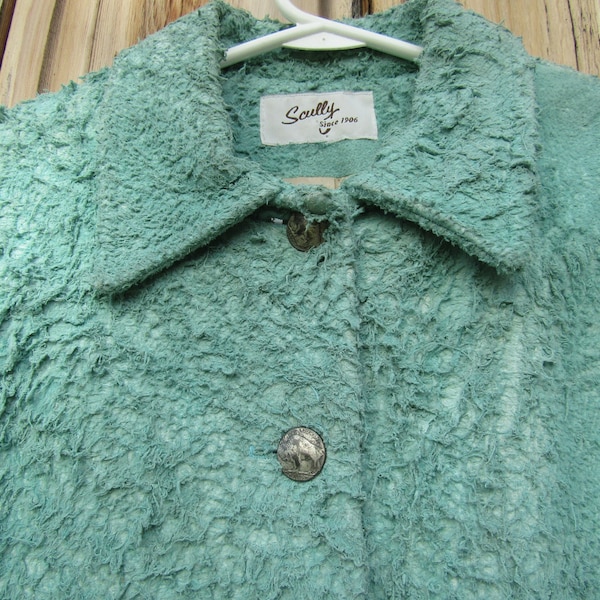 Scully ~ Turquoise Suede ~ Rough out ~ Jacket ~ Nickle Buttons ~ Vintage ~ Recycled ~ Awesome ~ Size Medium Women's 8-10