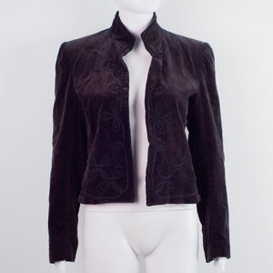 Vintage Ellen Tracy Velvet Embroidered Jacket 80s Brown Size 10