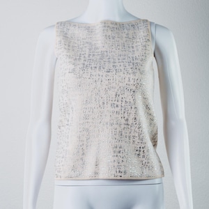 Blusa de noite vintage Vivienne Tam sem mangas em tecido texturizado metálico tamanho 0-90s