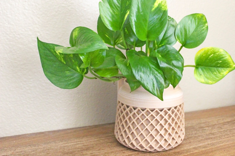 Geometric Wood 3D Printed Planter Self Watering Indoor Plant Pot image 1