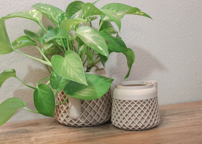 Geometric Wood 3D Printed Planter Self Watering Indoor Plant Pot image 5