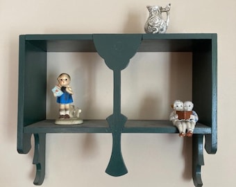 Vintage Ornate Cottagecore Boho Kitchen Decorative Wooden Dark Green Wall Shelf