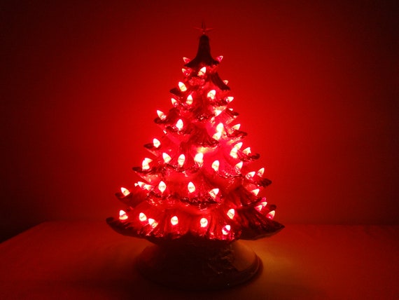 red and white christmas tree lights