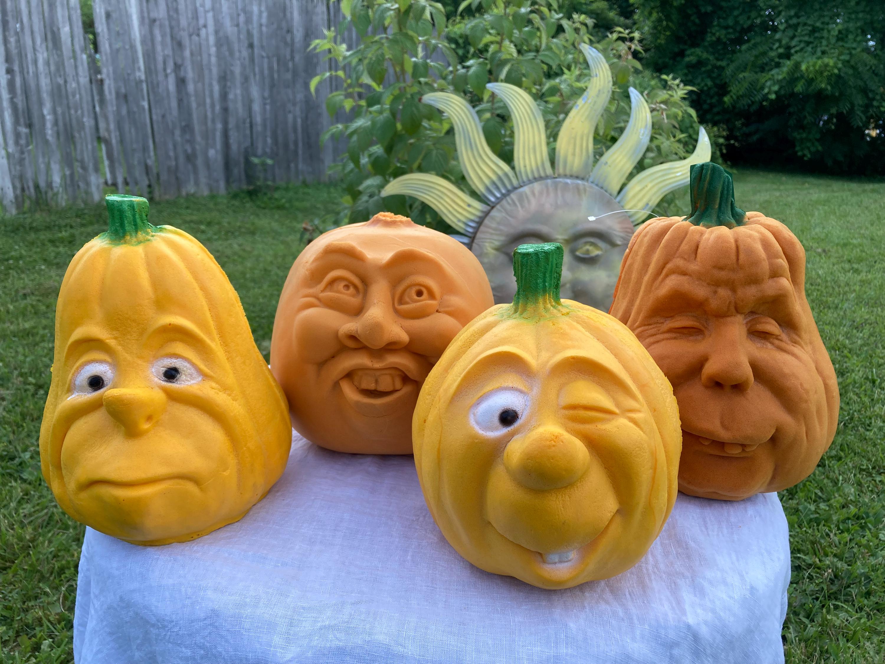 4 Vintage 1980s Foam Jack O Lantern Scary Silly Realistic Face