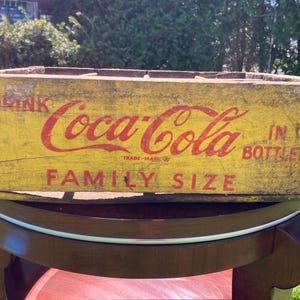 Vintage Yellow and Red Family Size Coca Cola Rustic Wooden Crate for 12 Bottles
