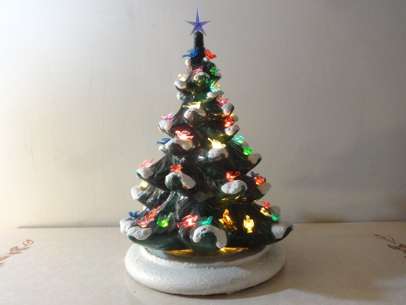 Vintage 16 inch Snow Capped Ceramic Christmas Tree with Bird Etsy