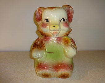 Vintage American Bisque Ceramic Teddy Bear Decorative Cookie Jar Mid Century 1950s Kitsch