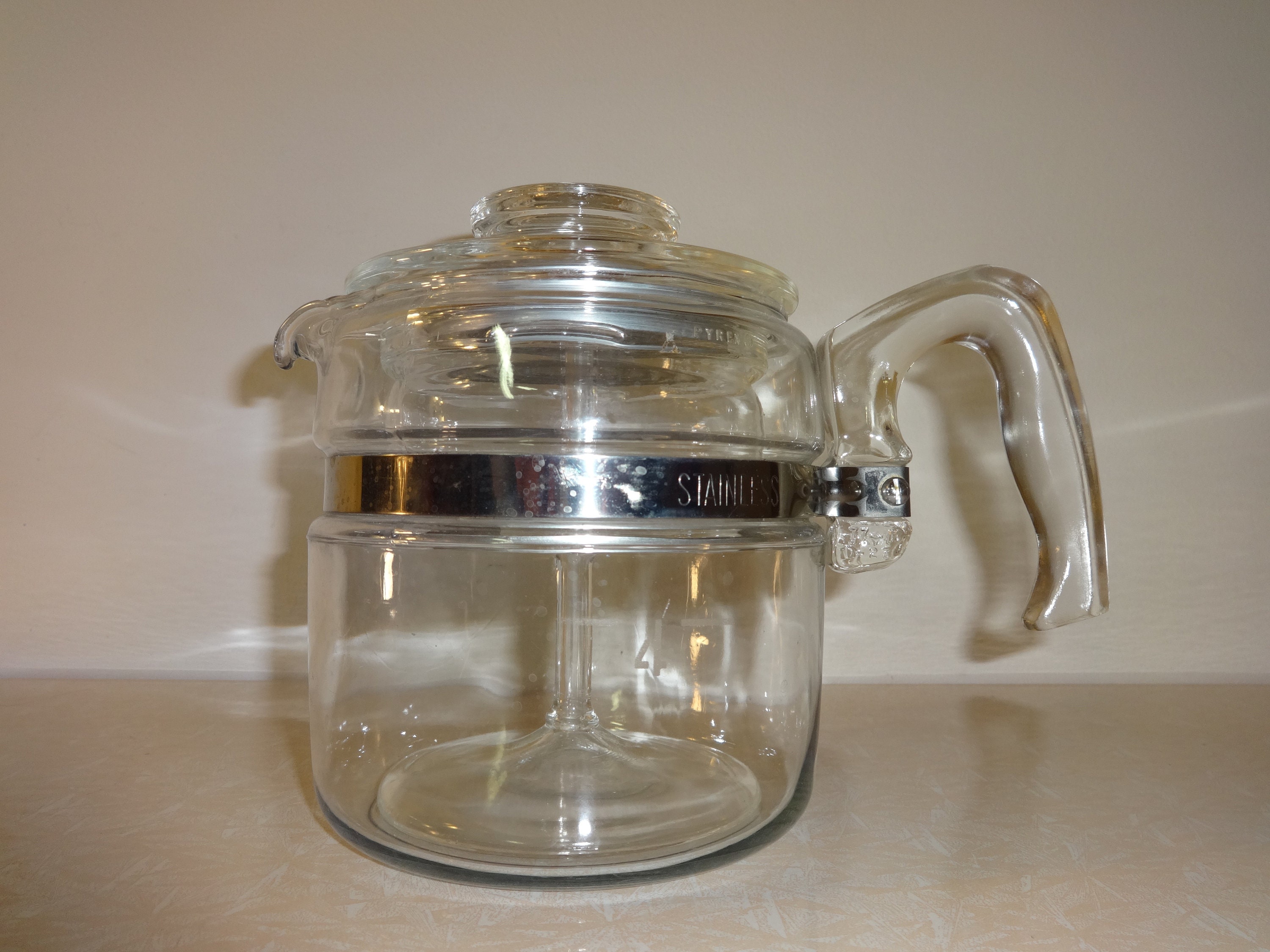 Vintage Pyrex Glass Flameware 4-Cup Percolator Coffee Pot Model 7754-B  Complete