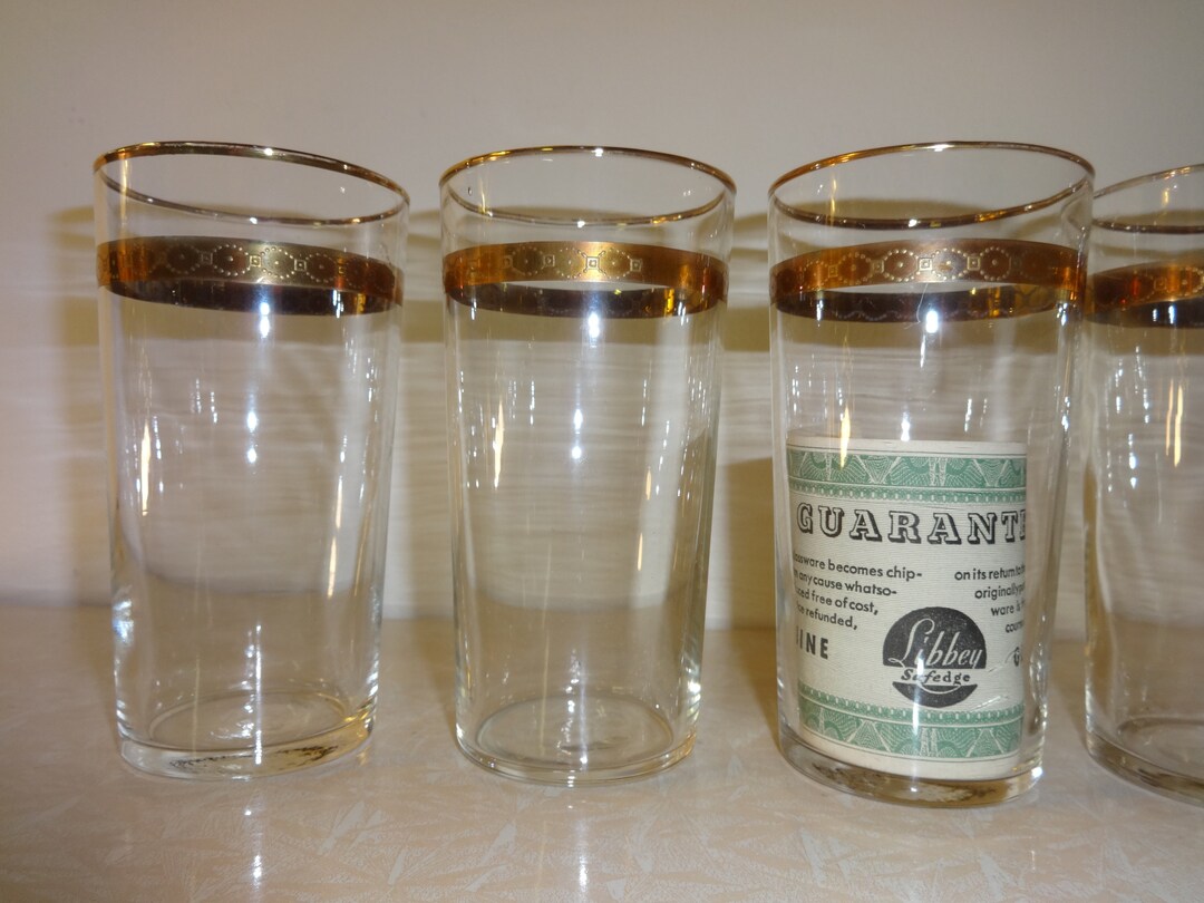 6 Vintage Libbey Safedge Glass Tumblers 22K Gold Decoration Etsy