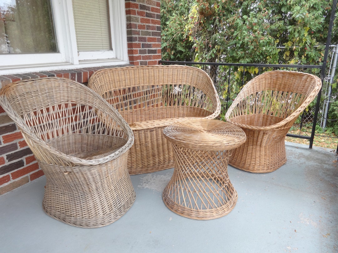 4 Piece Vintage Wicker Patio Porch Furniture Set Local Pickup Etsy