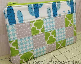 Cute Cactus Patchwork Zippered Pouch