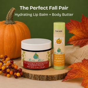 Pumpkin Patch Lip Balm Body Butter Duo Fall Self Care Gift Cozy Autumn Skincare Halal Handmade Moisturizing Gift for Her
