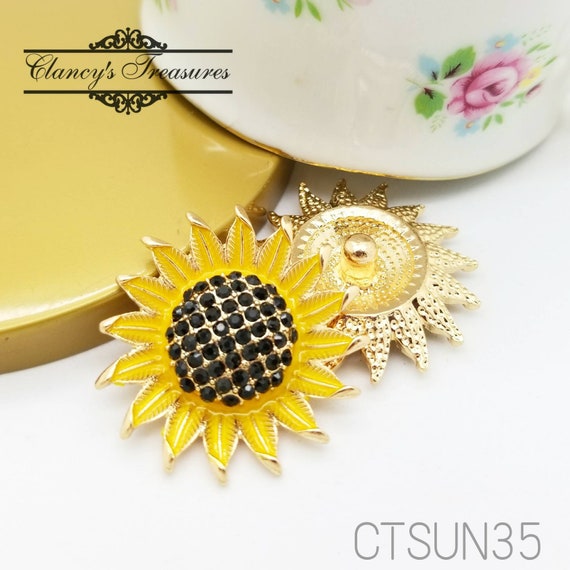 Green Yellow Sun Flower Enamel 18mm Snap Charm For Ginger Snaps Magnolia Vine