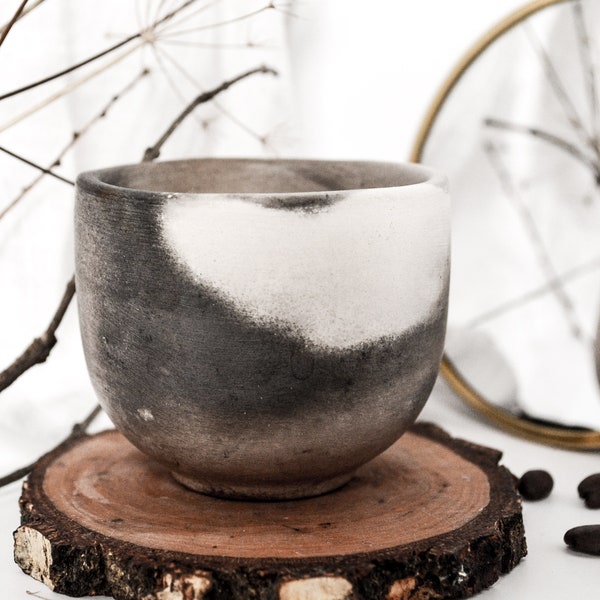 Earthy Handmade Stoneware Cup, Rustic Espresso Mug, Farmhouse Dinnerware, Unique Modern Ceramic Cup, Japanese style pottery, 4 oz -120 ml