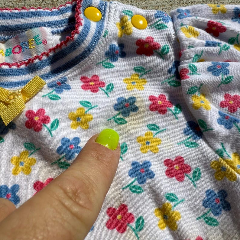 90s Gymboree Bold Primary Color Floral One Piece snap bottom hem ruffles INFANT image 7