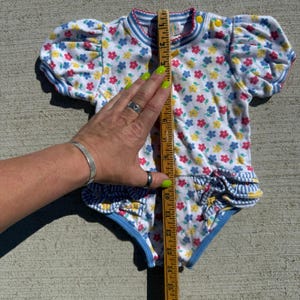 90s Gymboree Bold Primary Color Floral One Piece snap bottom hem ruffles INFANT image 9