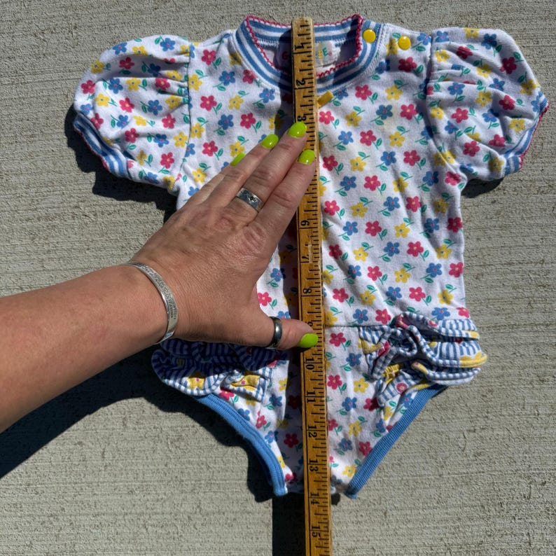 90s Gymboree Bold Primary Color Floral One Piece snap bottom hem ruffles INFANT image 9