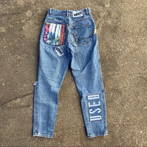 Brand Patched Distressed Taper Jeans | Etsy