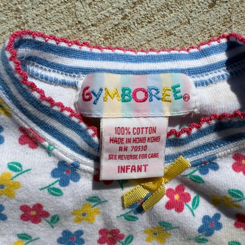 90s Gymboree Bold Primary Color Floral One Piece snap bottom hem ruffles INFANT image 3