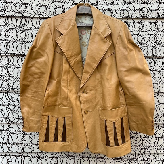 Vintage 70s Jo-o-kay Leather Geometric Western Suit Jacket Sport 