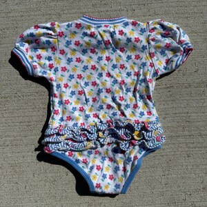 90s Gymboree Bold Primary Color Floral One Piece snap bottom hem ruffles INFANT image 2
