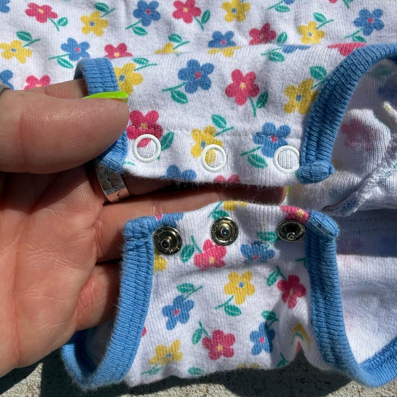 90s Gymboree Bold Primary Color Floral One Piece snap bottom hem ruffles INFANT image 8