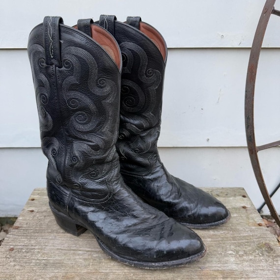 Tony Lama Black Full Quill Ostrich Goat Exotic Cowboy  display picture 3