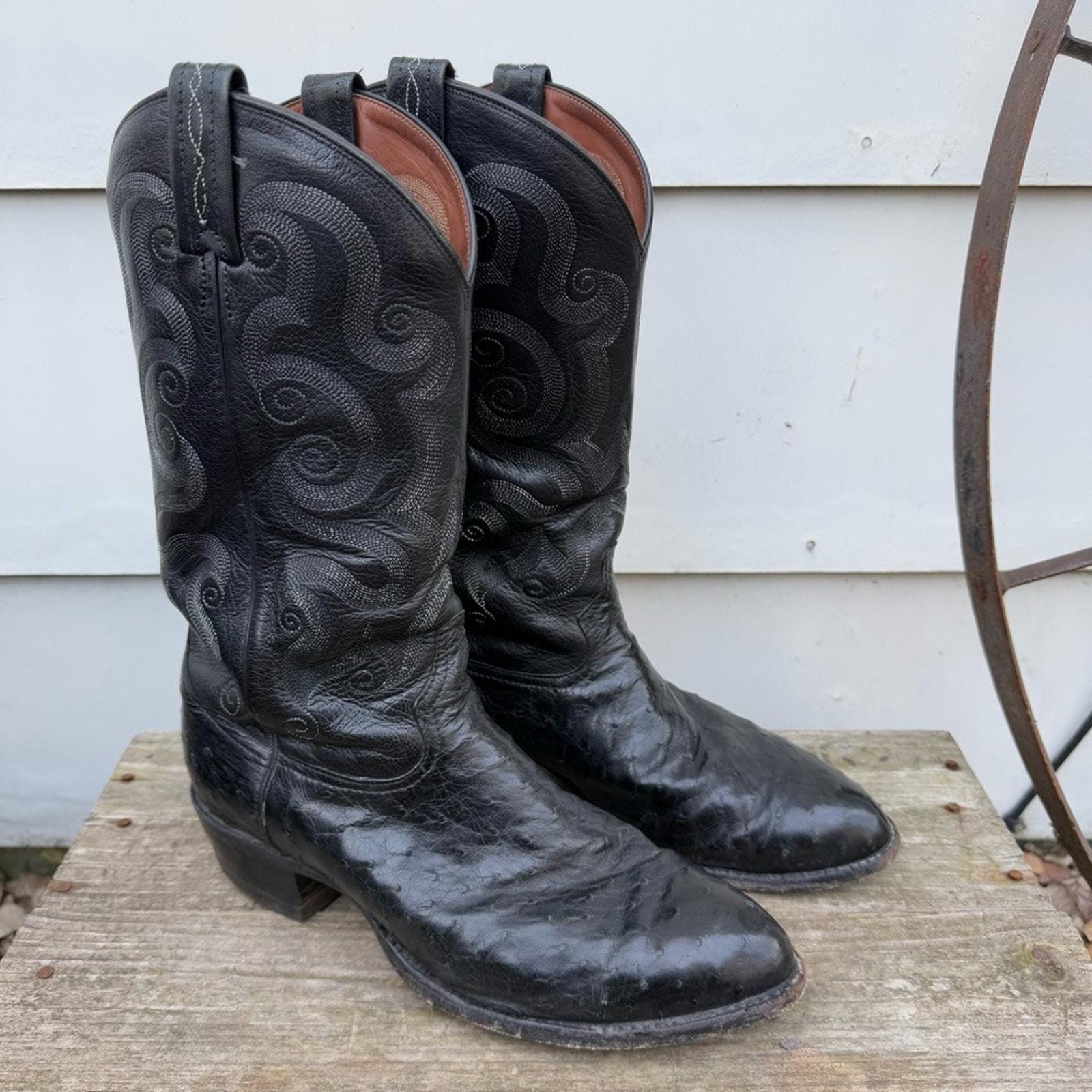 Tony Lama Full Quill Ostrich Exotic  Cowboy Boots Men’s size 8.5 D Black Tony Lama Men main image 4