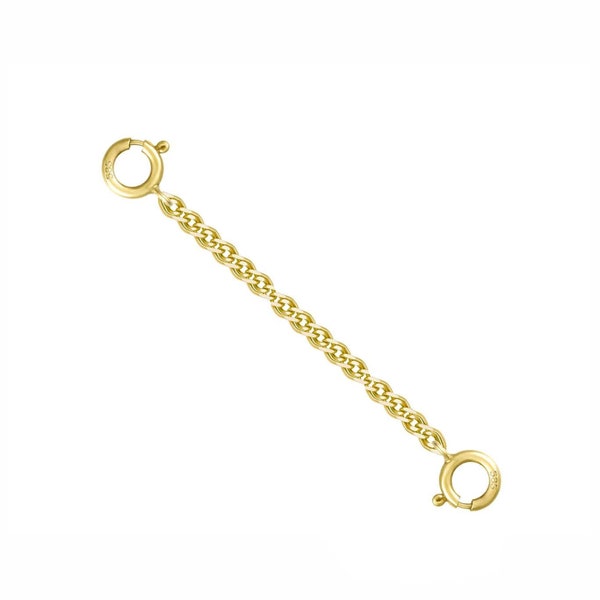 14k Solid Yellow Gold 1.8mm Nonna Link Chain Extender, Chain Guard 1" to 10" Spring Ring At Each End
