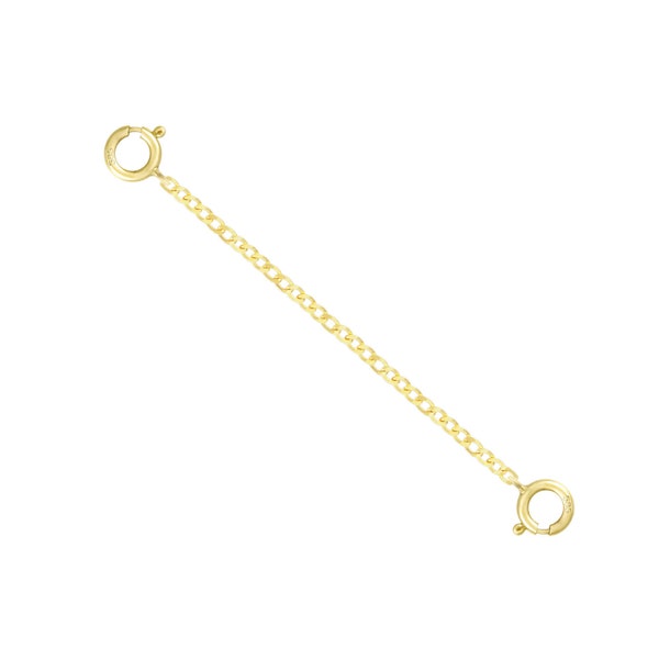 14k Solid Yellow Gold 1.45mm Cuban Link Chain Extender, Chain Guard 1" to 10" Spring Ring At Each End