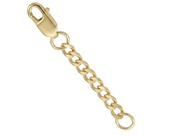 Extensor de cadena cubana de 2 mm de oro amarillo macizo de 14 k con cierre de langosta de 1" a 5"