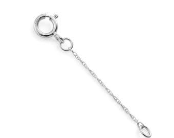 14k Solid White Gold 0.9mm Rope Chain Extender Spring Ring 1" to 10"