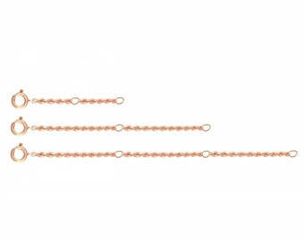 14k Solid Rose Gold 1.5mm Italian Diamond Cut Rope Chain Extender With additional Jump rings  1" 2" 3"