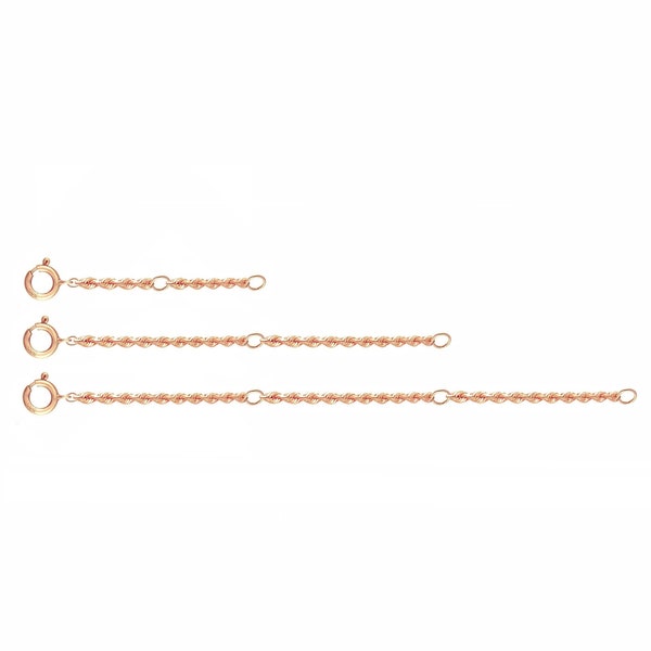 14k Solid Rose Gold 1.5mm Italian Diamond Cut Rope Chain Extender With additional Jump rings  1" 2" 3"