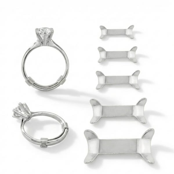 Protector de anillo de plata de ley para anillos estrechos/estándar, para reducir el tamaño del anillo, ajustador, redimensionador - Satinado/Espejo/Oxidado